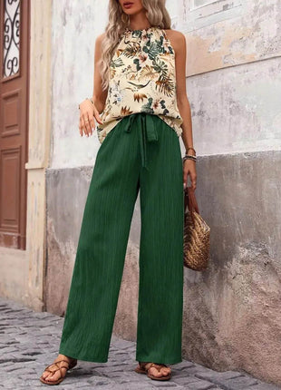 Printed Tank Top and Wide Leg Pants Set - MimiStylez