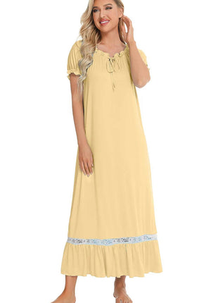 Lace Detail Short Sleeve Lounge Dress - MimiStylez