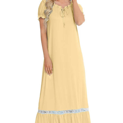 Lace Detail Short Sleeve Lounge Dress - MimiStylez