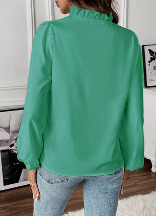 Ruffled V-Neck Long Sleeve Blouse - MimiStylez