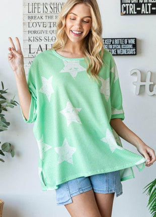 HOPELY Star Pattern Oversized Waffle T-Shirt - MimiStylez