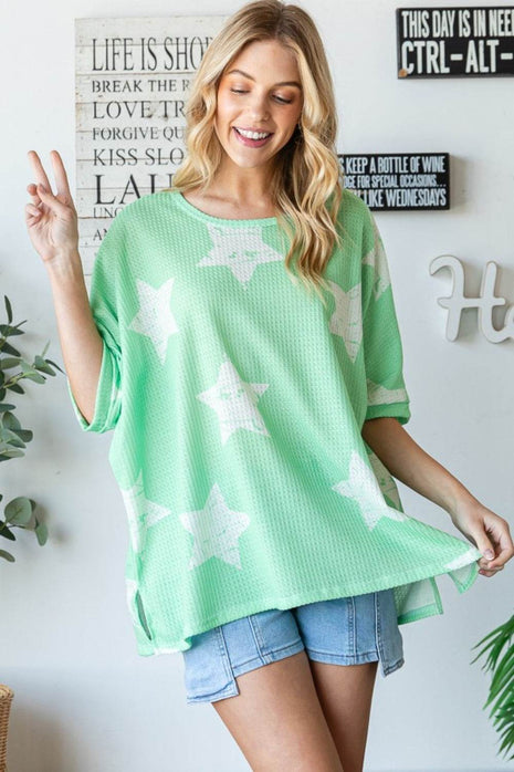 HOPELY Star Pattern Oversized Waffle T-Shirt - MimiStylez