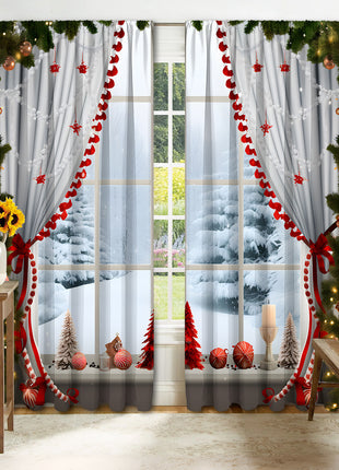 2PCs Christmas Curtain 3D Printing Curtain