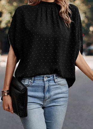 Swiss Dot Mock Neck Blouse - MimiStylez
