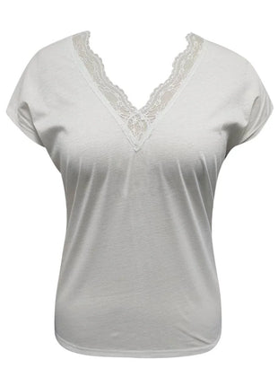 Full Size Lace Detail V-Neck Short Sleeve Blouse - MimiStylez