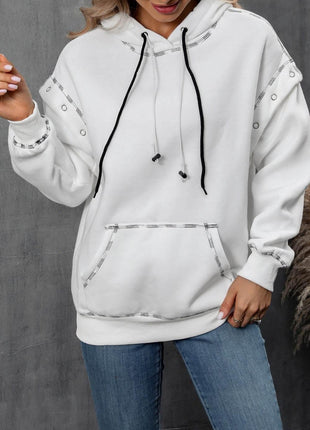 Drawstring Kangaroo Pocket Dropped Shoulder Hoodie - MimiStylez