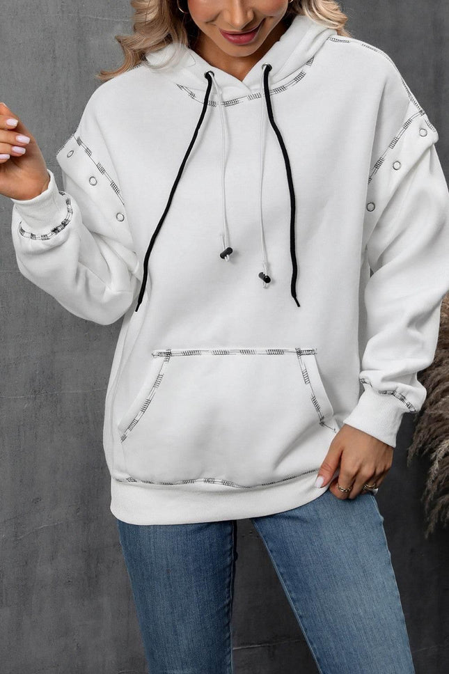Drawstring Kangaroo Pocket Dropped Shoulder Hoodie - MimiStylez