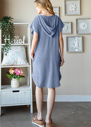 Heimish Full Size Ribbed Short Sleeve Hooded Dress - MimiStylez