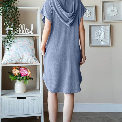 Heimish Full Size Ribbed Short Sleeve Hooded Dress - MimiStylez