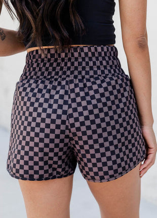 Checkered Elastic Waist Shorts - MimiStylez