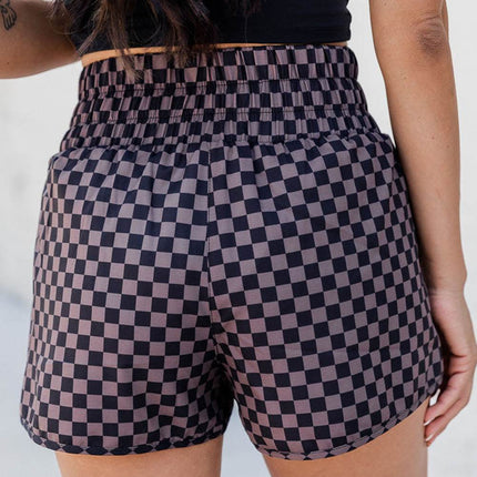 Checkered Elastic Waist Shorts - MimiStylez