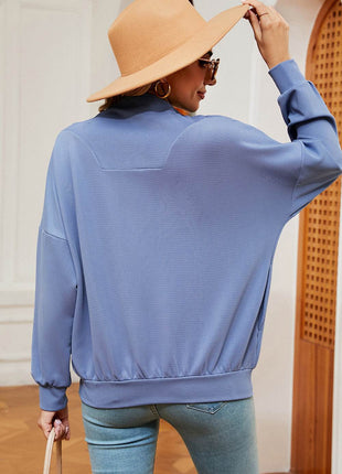 Half Zip Dropped Shoulder Sweatshirt - MimiStylez