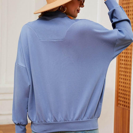 Half Zip Dropped Shoulder Sweatshirt - MimiStylez