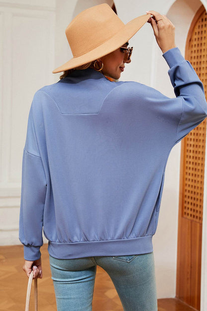 Half Zip Dropped Shoulder Sweatshirt - MimiStylez