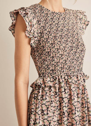 In February Floral Smocked Ruffled Midi Dress - MimiStylez