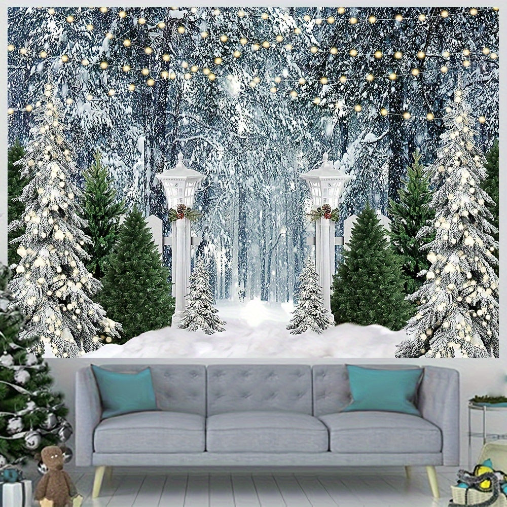 1pc Winter Wonderland Vinyl Photography Backdrop - Snow Forest Background, Family Gathering, Portrait, Photo Studio Booth Props, Christmas Wall Decor - Large Size, Durable, Easy to Use, High-Quality Print