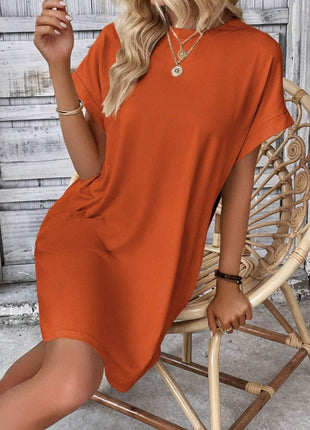 Pocketed Round Neck Short Sleeve Dress - MimiStylez