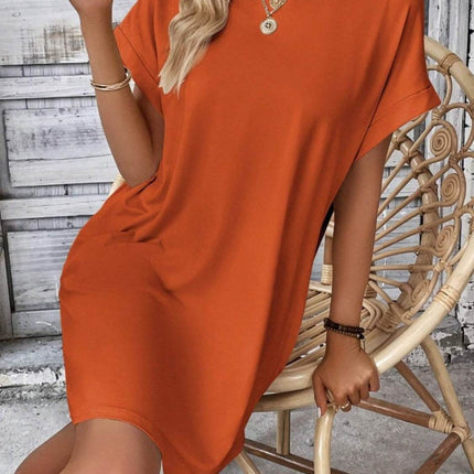 Pocketed Round Neck Short Sleeve Dress - MimiStylez