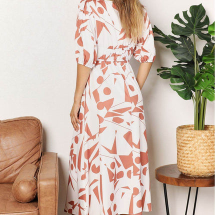 Printed Surplice Balloon Sleeve Dress - MimiStylez