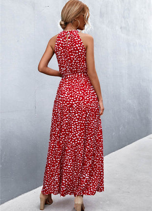 Printed Sleeveless Tie Waist Maxi Dress - MimiStylez