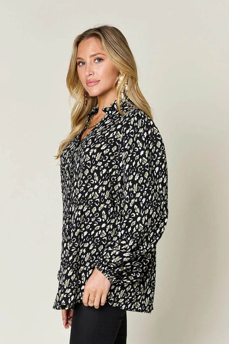 Double Take Full Size Leopard Long Sleeve Blouse - MimiStylez