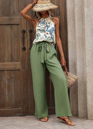 Printed Tank Top and Wide Leg Pants Set - MimiStylez