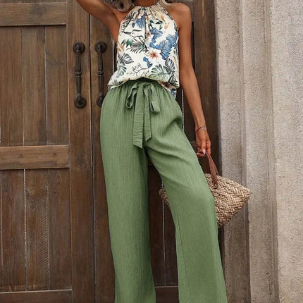 Printed Tank Top and Wide Leg Pants Set - MimiStylez