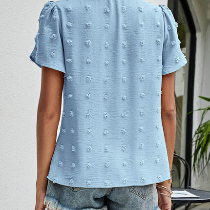 Swiss Dot Round Neck Petal Sleeve Top - MimiStylez