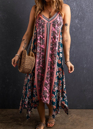 Printed V-Neck Midi Cami Dress - MimiStylez