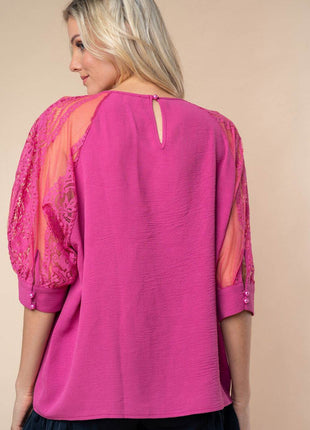 White Birch Round Neck Lace Half Sleeve Blouse - MimiStylez