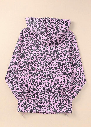 Drawstring Leopard Half Zip Hoodie - MimiStylez