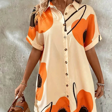 Printed Button-Front Shirt Dress - MimiStylez