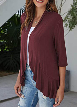Open Front Three-Quarter Sleeve Cardigan - MimiStylez