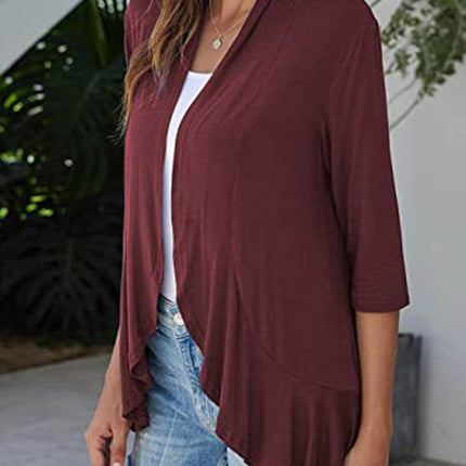 Open Front Three-Quarter Sleeve Cardigan - MimiStylez