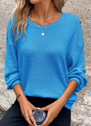 Plus Size Relaxed Fit Waffle Knit Round Neck T-Shirt - MimiStylez