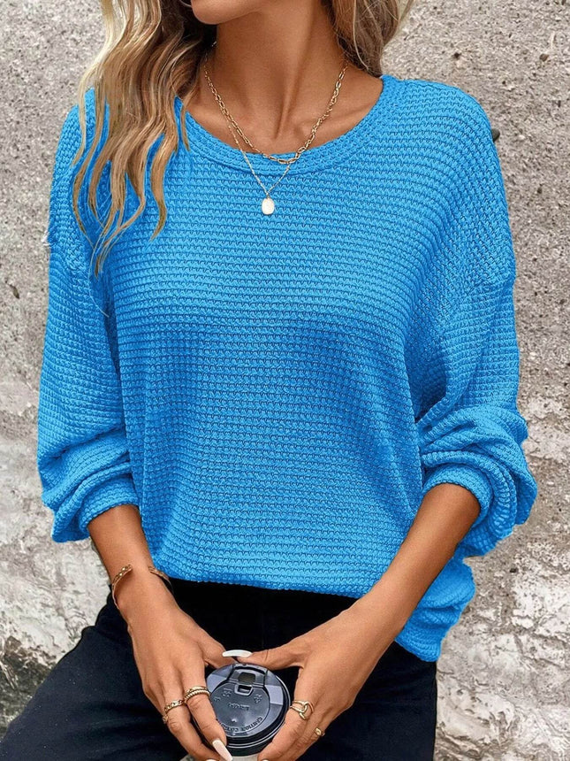 Plus Size Relaxed Fit Waffle Knit Round Neck T-Shirt - MimiStylez