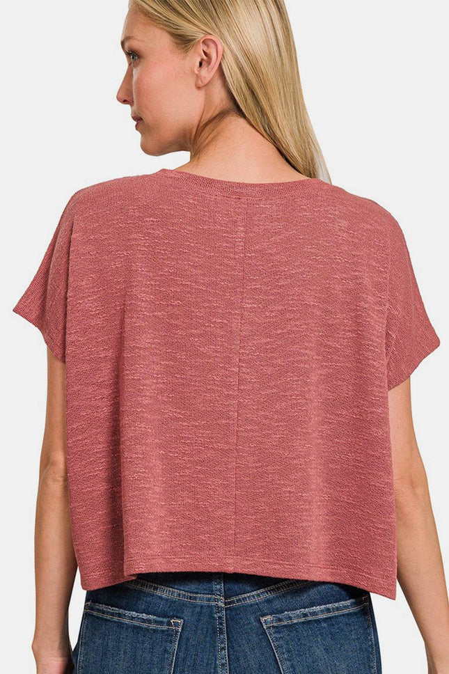 Zenana V-Neck Short Sleeve Crop T-Shirt - MimiStylez