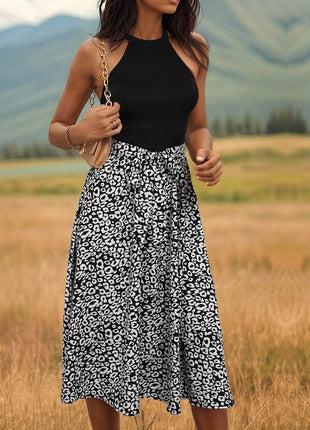 Leopard Halter Neck Midi Dress - MimiStylez
