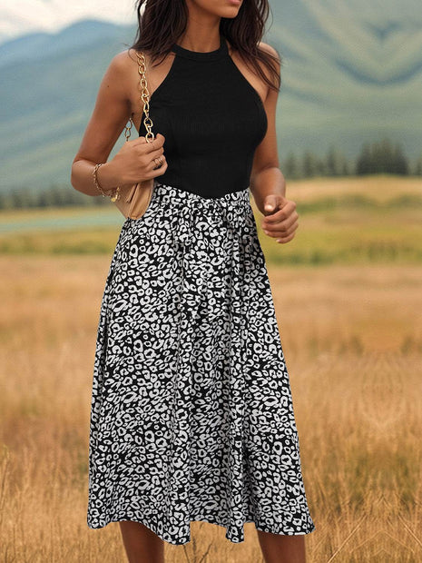 Leopard Halter Neck Midi Dress - MimiStylez