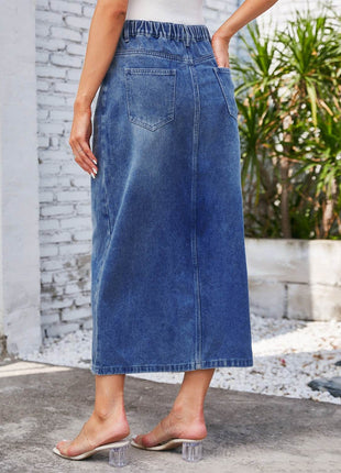 Slit Midi Denim Skirt with Pockets - MimiStylez