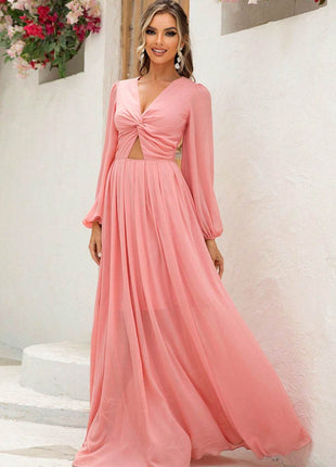 Twist Front Cutout Long Sleeve Dress - MimiStylez