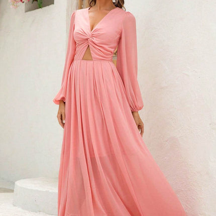 Twist Front Cutout Long Sleeve Dress - MimiStylez