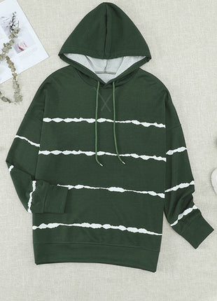 Drawstring Striped Dropped Shoulder Hoodie - MimiStylez