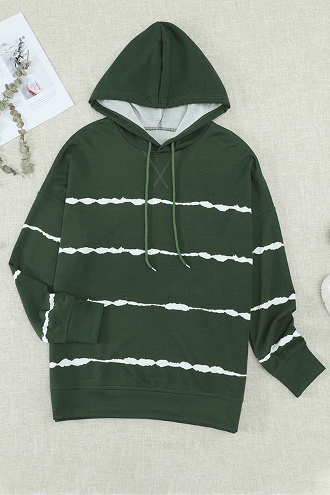 Drawstring Striped Dropped Shoulder Hoodie