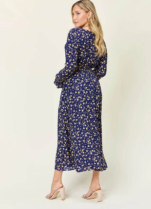 Double Take Full Size Tie Back Flounce Sleeve Dress - MimiStylez