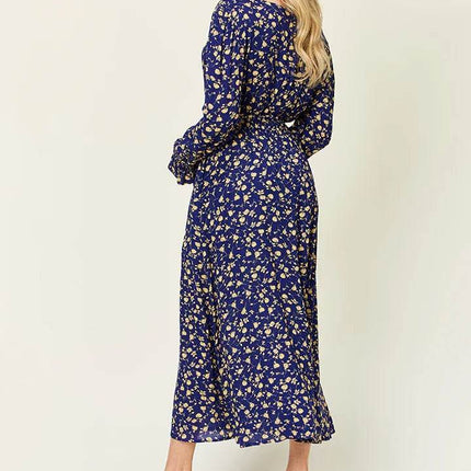 Double Take Full Size Tie Back Flounce Sleeve Dress - MimiStylez