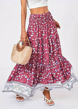 Full Size Tiered Printed Elastic Waist Skirt - MimiStylez