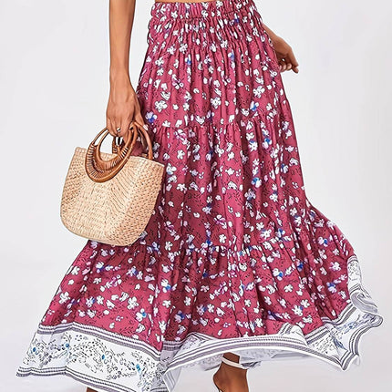 Full Size Tiered Printed Elastic Waist Skirt - MimiStylez