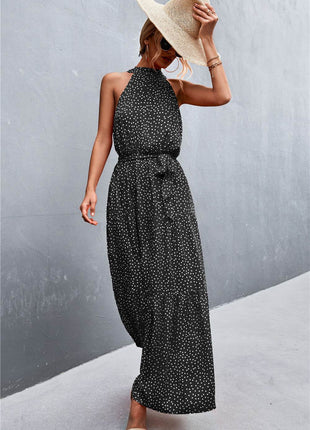 Printed Sleeveless Tie Waist Maxi Dress - MimiStylez
