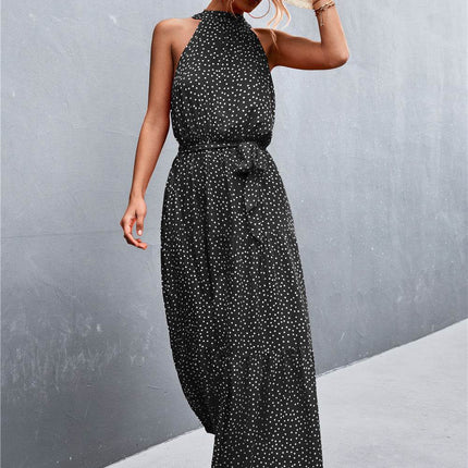 Printed Sleeveless Tie Waist Maxi Dress - MimiStylez